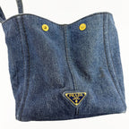 PRADA プラダ カナパ トートバッグ 1BG439 M ハンドバッグ デニム ブルー ヴィンテージ レディース 【中古】