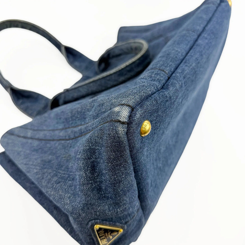 PRADA プラダ カナパ トートバッグ 1BG439 M ハンドバッグ デニム ブルー ヴィンテージ レディース 【中古】
