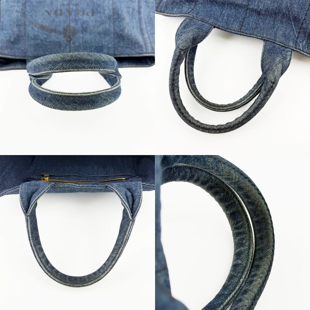 PRADA プラダ カナパ トートバッグ 1BG439 M ハンドバッグ デニム ブルー ヴィンテージ レディース 【中古】