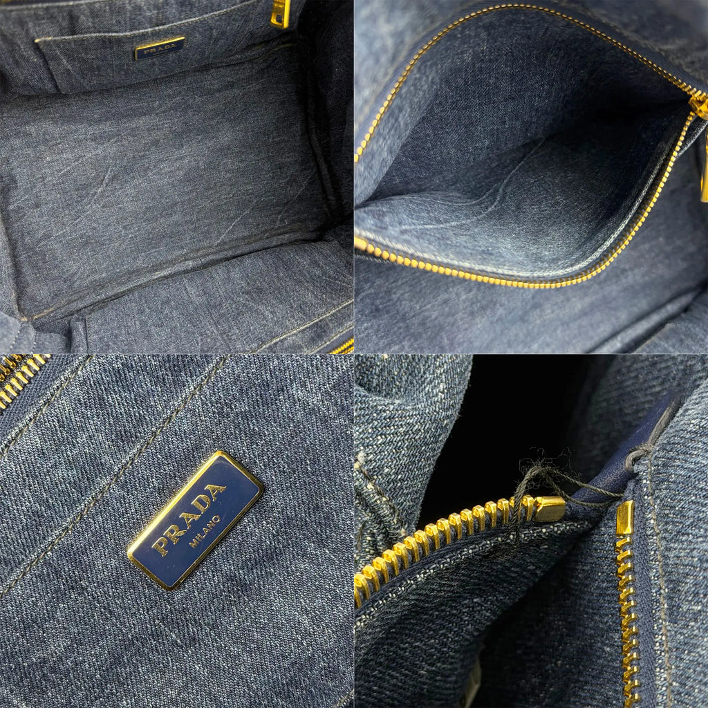 PRADA プラダ カナパ トートバッグ 1BG439 M ハンドバッグ デニム ブルー ヴィンテージ レディース 【中古】